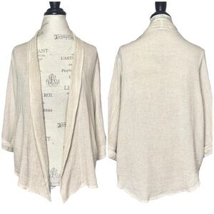 Meo Meli | Women | Linen Cotton Blend Lagenlook 3/4 Sleeve Open Front Cardigan